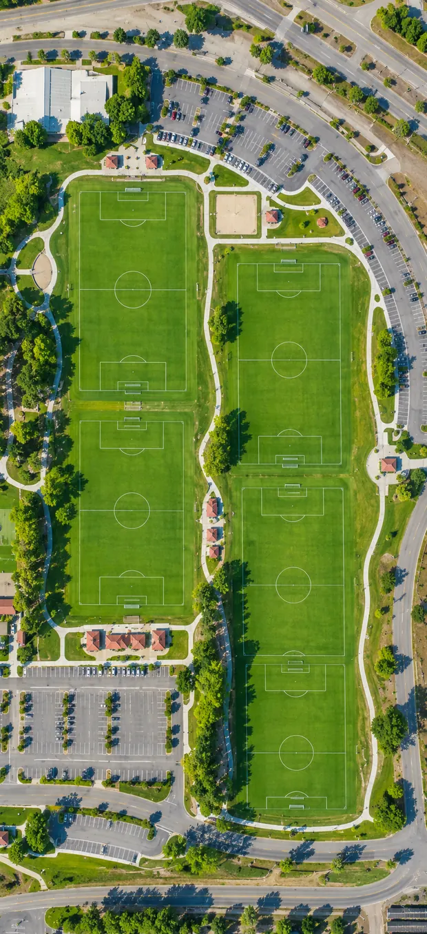 Aerial view of College Park, a soccer field in the 805