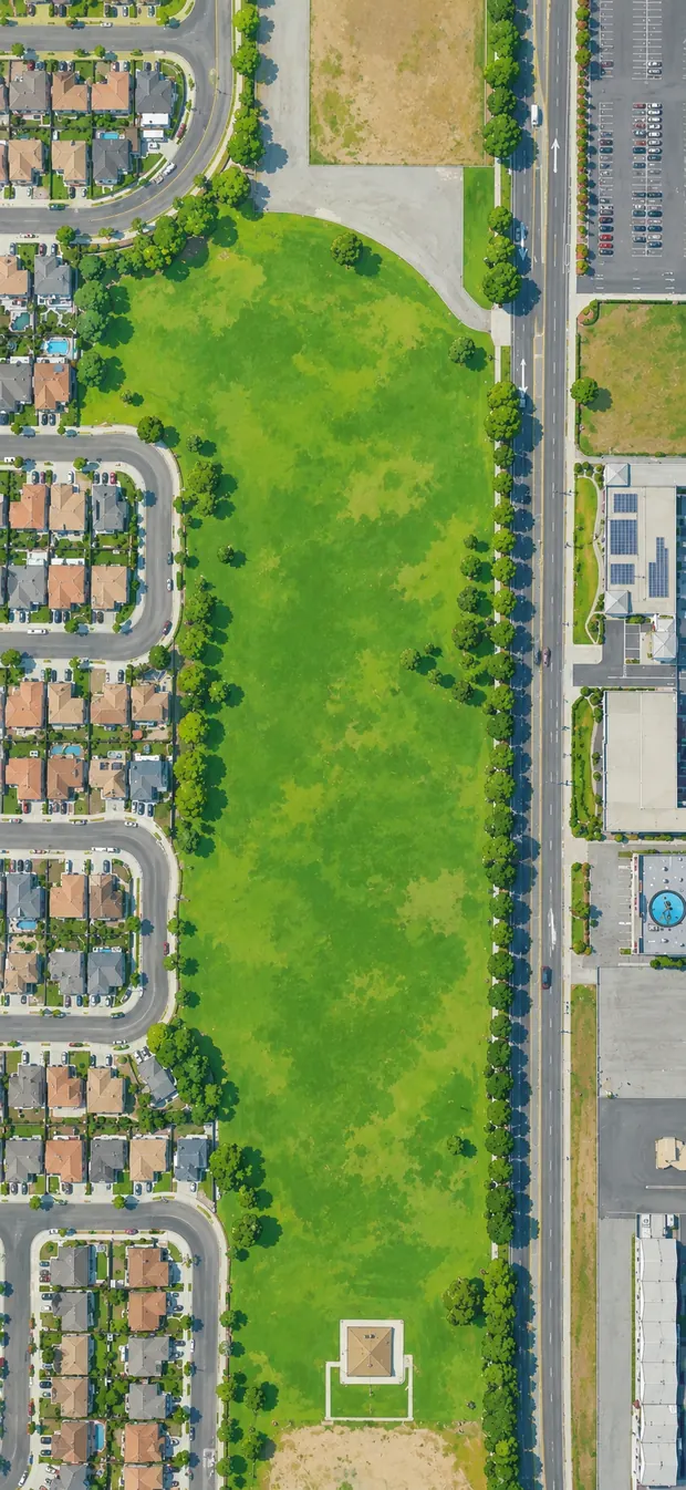 Aerial view of SouthWest Park, a soccer field in the 805