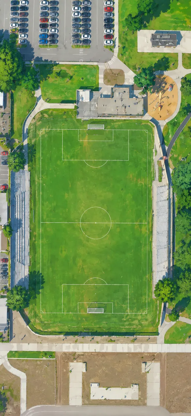 Aerial view of Del Sol Stadium, a soccer field in the 805