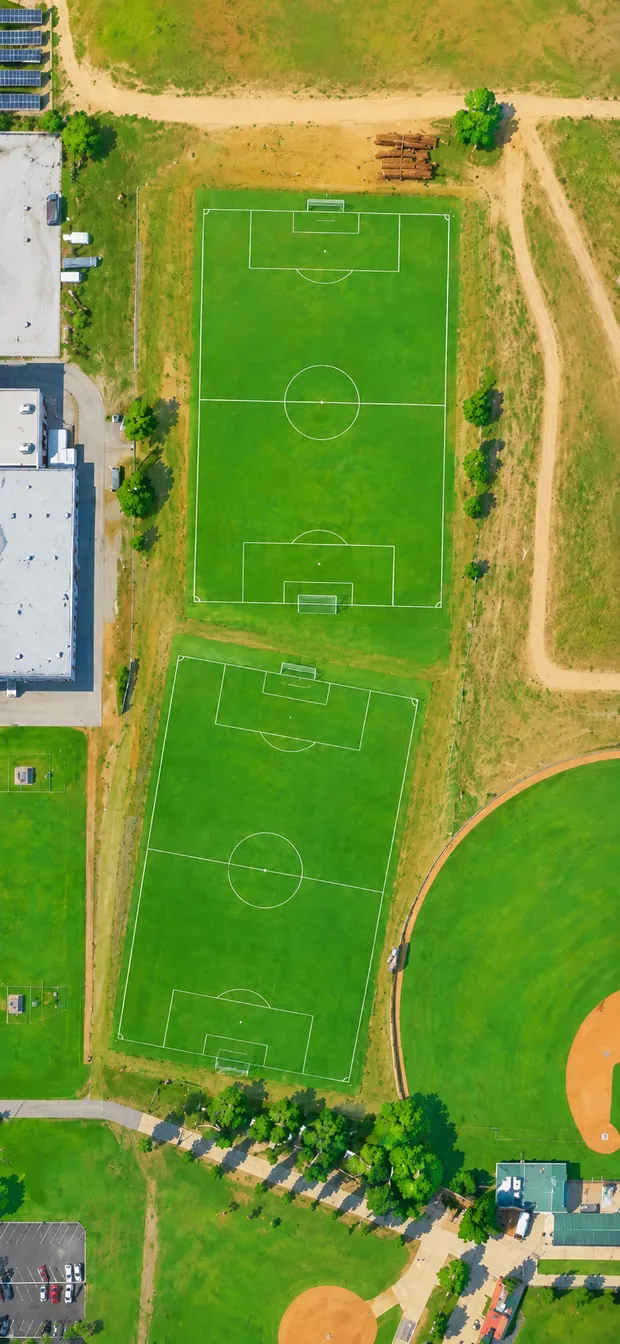 Aerial view of Oxnard College 1 and 2, a soccer field in the 805